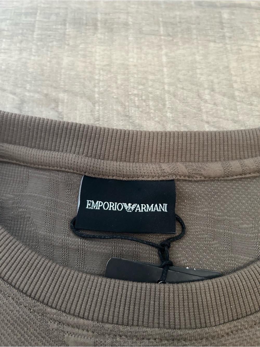 Emporio Armani Men's Taupe Crewneck Sweater with Logo - Picture 2 of 9